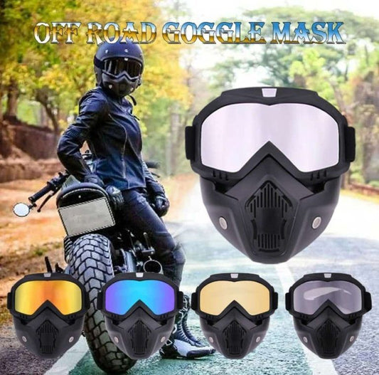 2-in-1 Motorcycle Helmet with Detachable Blue Mercury Goggles & Face Mask