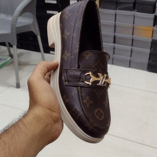 Women’s Brown Loafers with Gold Metallic Buckle