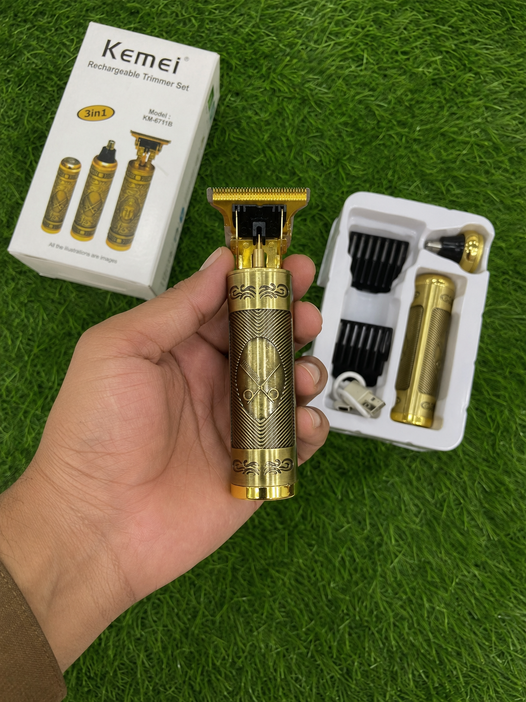 Kemei KM-6711B 3-in-1 Rechargeable Grooming Kit – Hair Trimmer, Beard Shaver & Nose Hair Trimmer