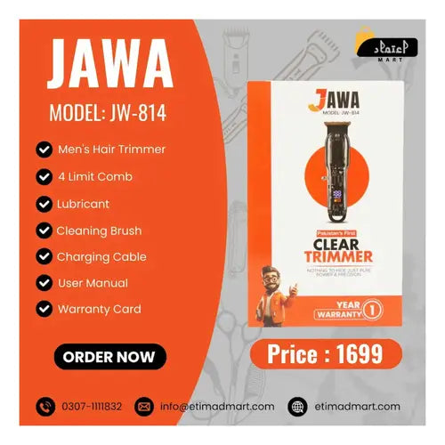 Jawa JW-814 Clear Trimmer β Transparent design with 1 year warranty