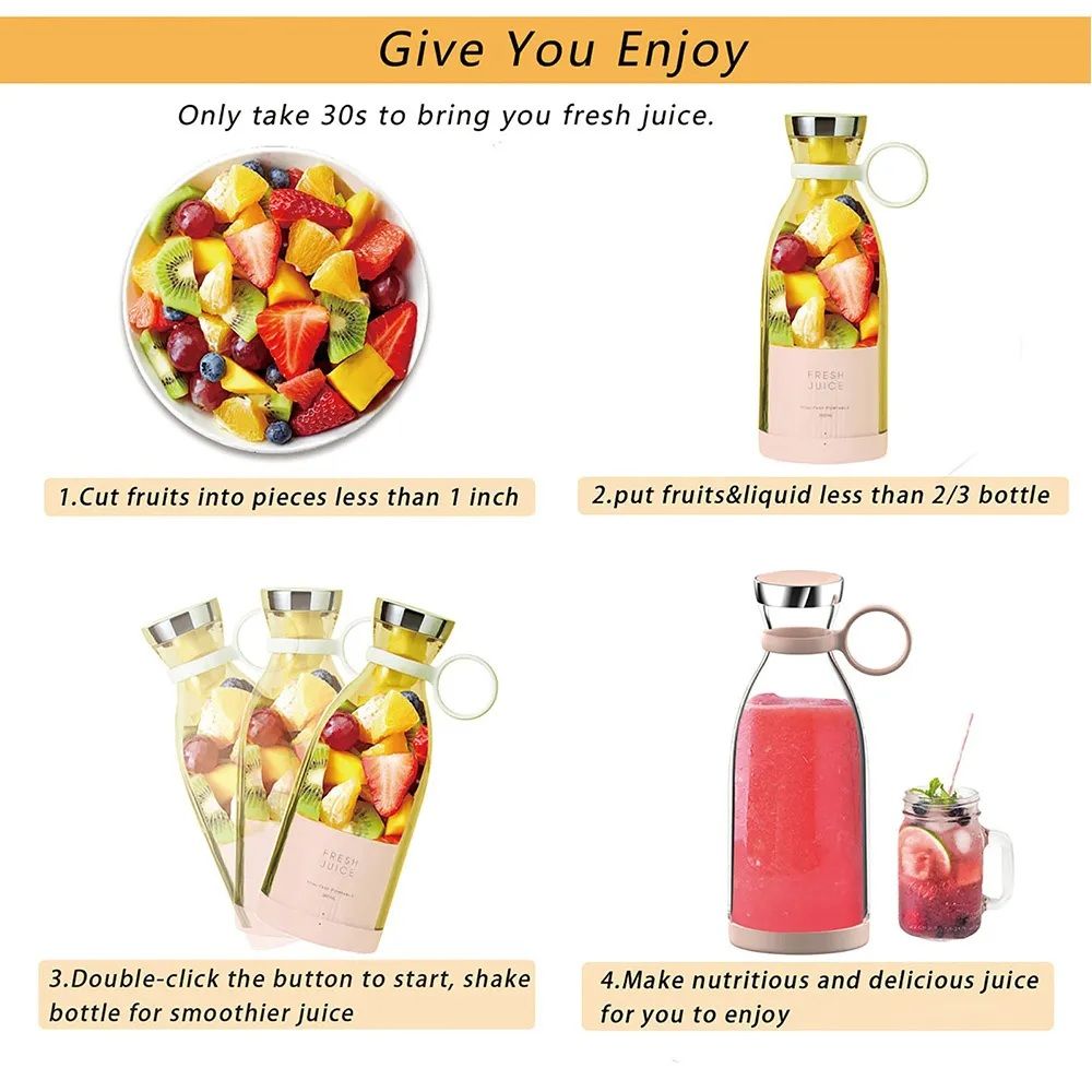 Mini Juicer Bottle - 380ml-Portable
