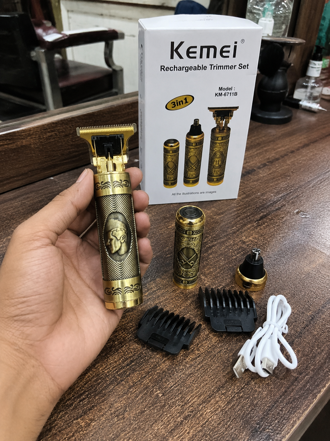 Kemei KM-6711B 3-in-1 Rechargeable Grooming Kit – Hair Trimmer, Beard Shaver & Nose Hair Trimmer