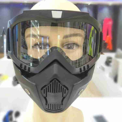 2-in-1 Motorcycle Helmet with Detachable Blue Mercury Goggles & Face Mask