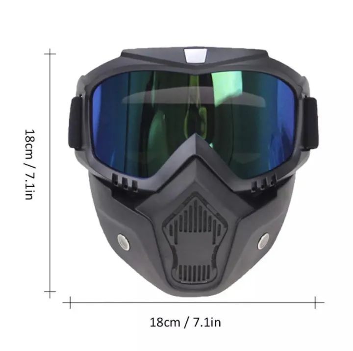 2-in-1 Motorcycle Helmet with Detachable Blue Mercury Goggles & Face Mask