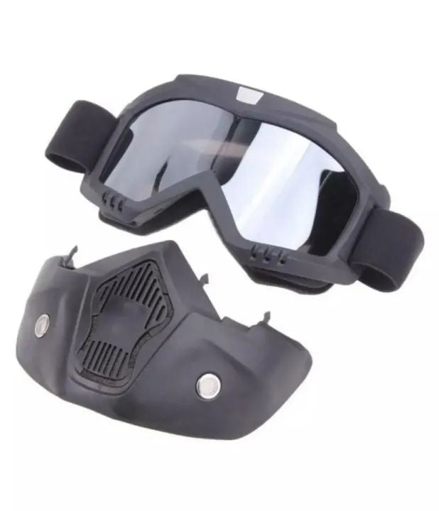2-in-1 Motorcycle Helmet with Detachable Blue Mercury Goggles & Face Mask