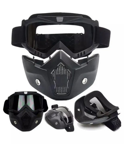 2-in-1 Motorcycle Helmet with Detachable Blue Mercury Goggles & Face Mask