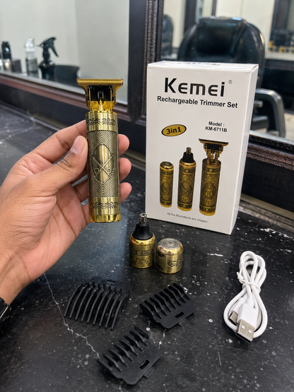 Kemei KM-6711B 3-in-1 Rechargeable Grooming Kit – Hair Trimmer, Beard Shaver & Nose Hair Trimmer