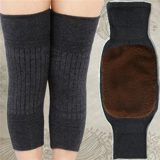 2 PCS Wool Knee Warmers with Adjustable Straps – Thermal Knee Pain Relief Support