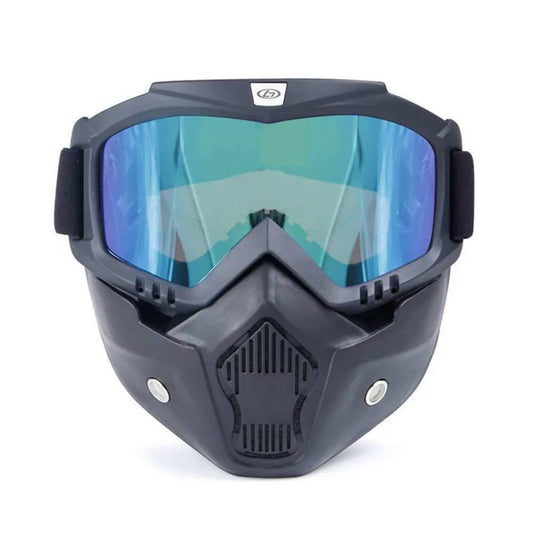 2-in-1 Motorcycle Helmet with Detachable Blue Mercury Goggles & Face Mask