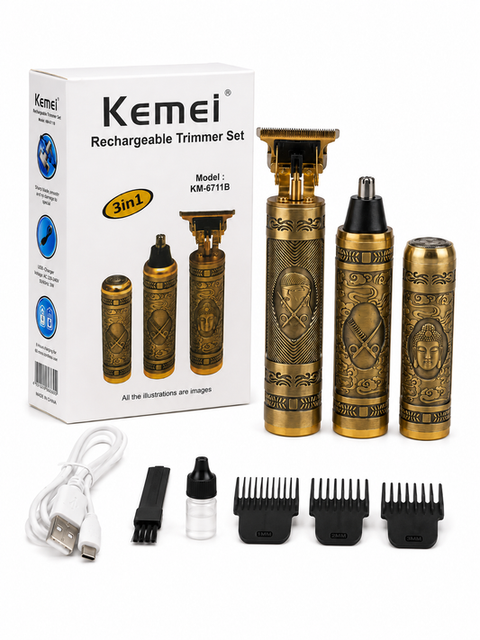 Kemei KM-6711B 3-in-1 Rechargeable Grooming Kit – Hair Trimmer, Beard Shaver & Nose Hair Trimmer