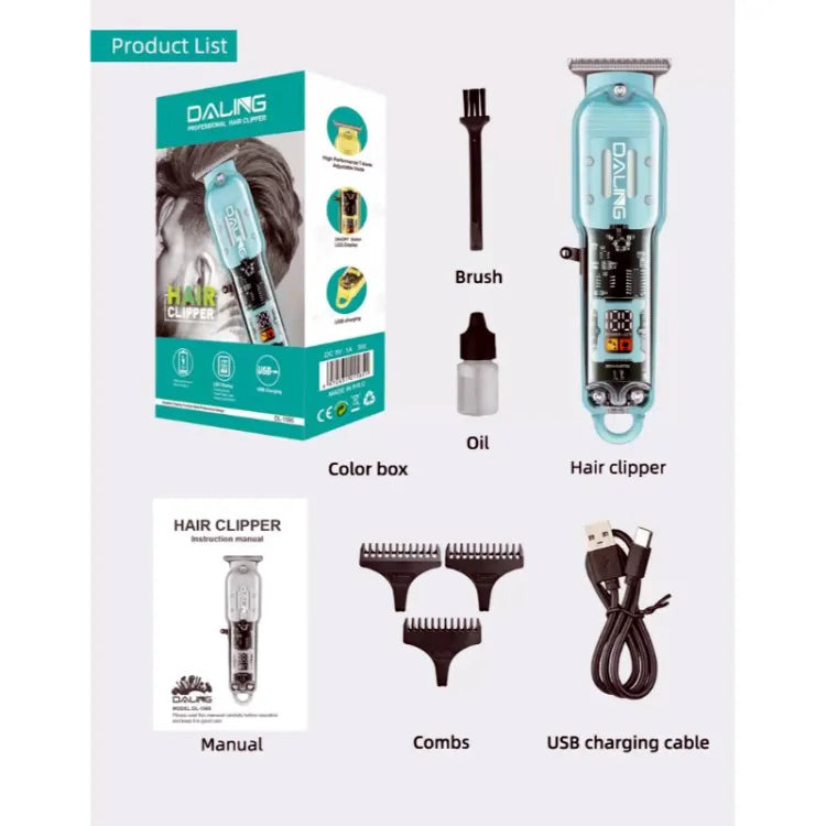 Daling™ DL-1585A Professional Hair Trimmer – Transparent Body with LED Display