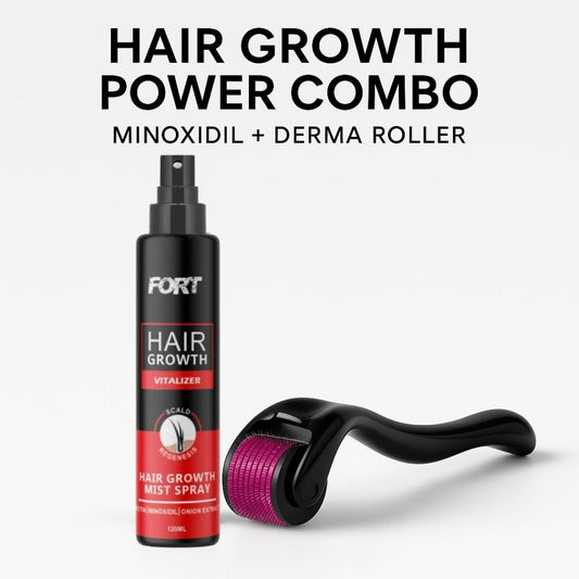 Hair Growth Power Combo – Minoxidil Spray + Derma Roller (Best Results Bundle)