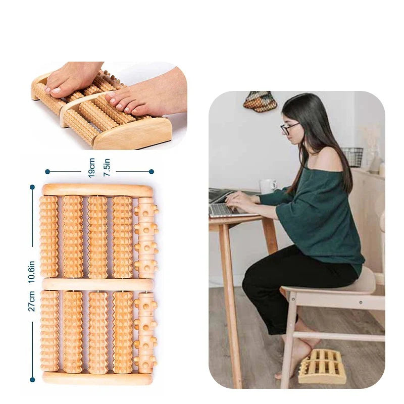 🦶 Wooden Foot Massager – Natural Reflexology Roller for Relaxation & Stress Relief