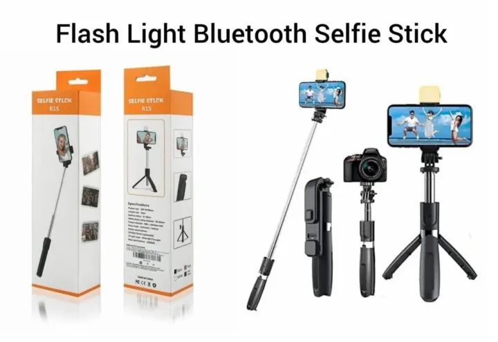 R1s 4-in-1 Bluetooth Selfie Stick Tripod with Remote & LED Fill Light – 360° Rotating Extendable Stand for All Phones