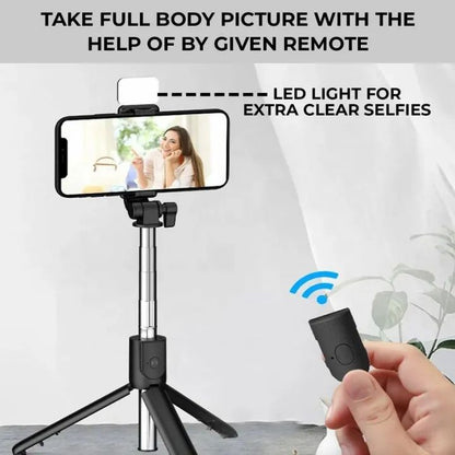 R1s 4-in-1 Bluetooth Selfie Stick Tripod with Remote & LED Fill Light – 360° Rotating Extendable Stand for All Phones