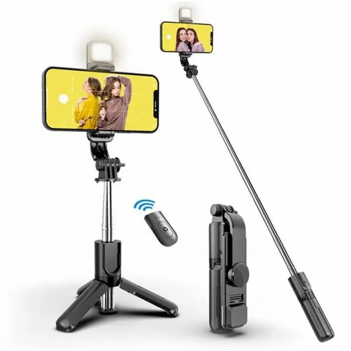 R1s 4-in-1 Bluetooth Selfie Stick Tripod with Remote & LED Fill Light – 360° Rotating Extendable Stand for All Phones